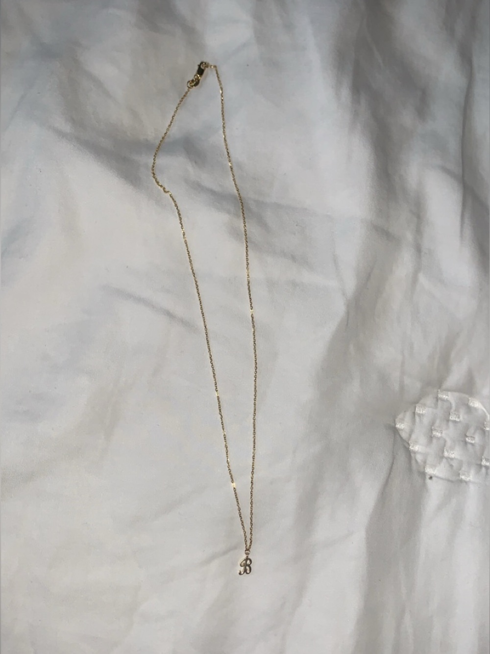 Solid 14 karat gold B initial necklace
